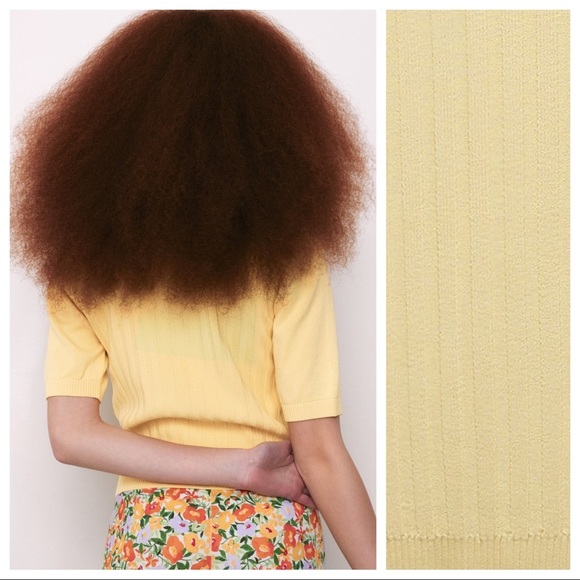 NWT. Zara Yellow Jewel Buttons Knit Polo Shirt. Size M. - Picture 5 of 11